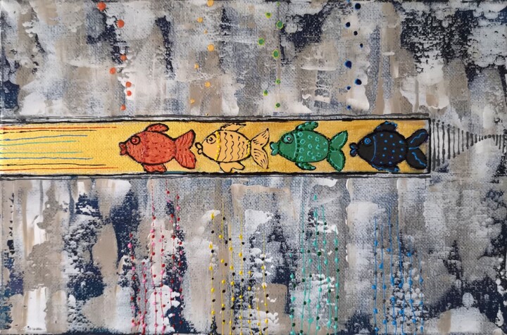"Fishes in the bath room" 绘画, 7.9x11.8 in