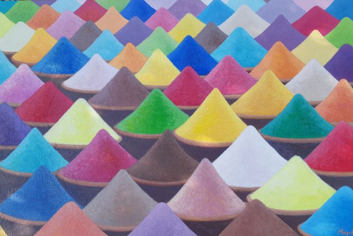 Peinture intitulée "Couleurs d'épices" par Magali Augris, Œuvre d'art originale, Acrylique Monté sur Châssis en bois