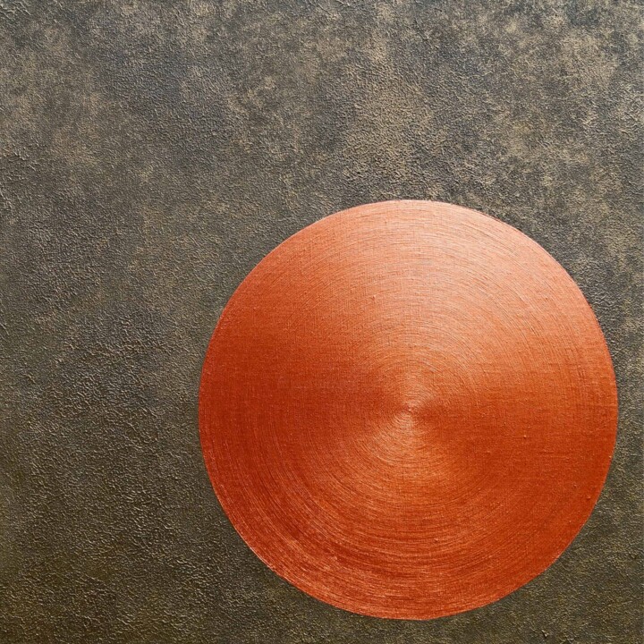 Red Disk on Rifle-green Texture 绘画, 27.6x27.6 in