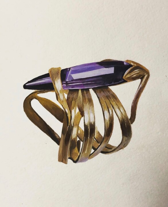 'Amethyst Art Nouveau style ring' 绘画, 7.1x5.8 in