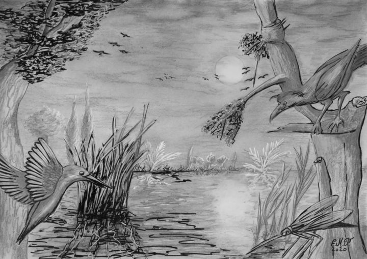 Au bord du lac 图画, 11.7x16.5 in