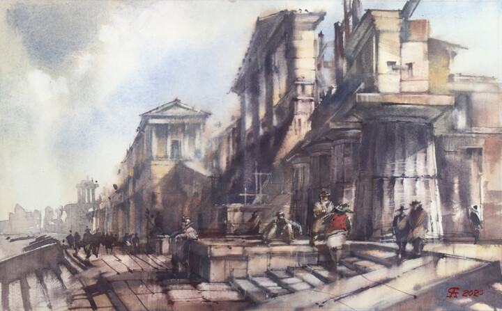 Peinture intitulée "Mr. Sh's soft pillo…" par Andrei Svistunov, Œuvre d'art originale, Aquarelle
