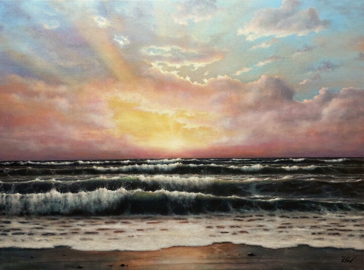 Painting titled "''Sunset vibes''." by Zigmars ''Sigmar'' Grundmanis, Original Artwork, Oil