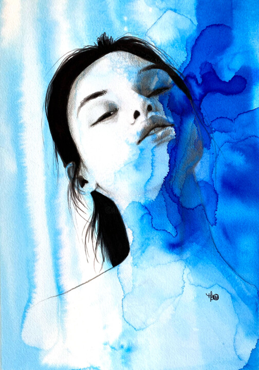Painting titled "Rainbow bleu" by Madeline Berger (MadB), Original Artwork, Graphite