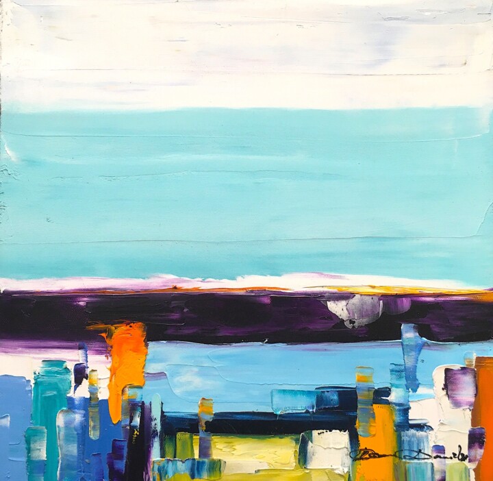 Pintura titulada "Après-midi plage..." por Dam Domido, Obra de arte original, Oleo Montado en Bastidor de camilla de madera