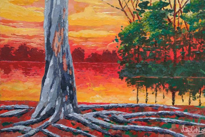 绘画 标题为“árvore ao por do sol” 由João Carlos, 原创艺术品, 油