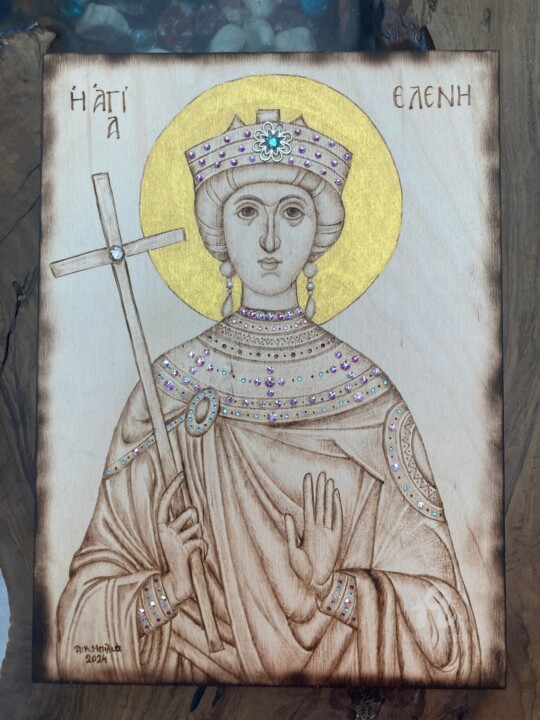 Painting titled "Saint Eleni" by Katerina Bilia, Original Artwork, Encaustic