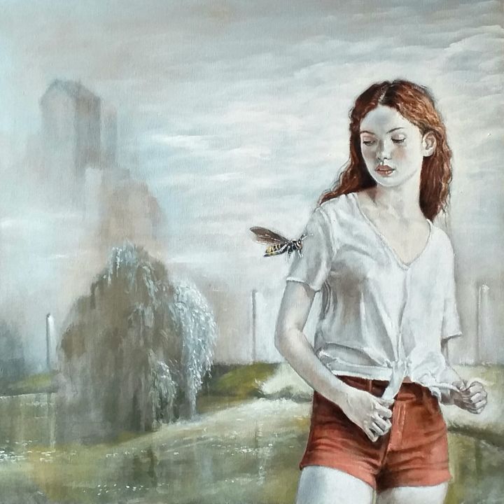 Painting titled "Le frelon" by Stefano Console, Original Artwork, Acrylic Mounted on Wood Stretcher frame