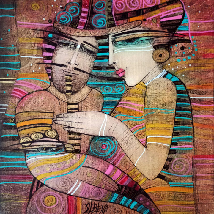 Peinture intitulée "Câlins 35,5" par Albena Vatcheva, Œuvre d'art originale, Huile Monté sur Châssis en bois