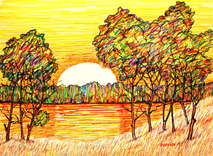 Восход солнца над рекой 图画, 11.8x15.8 in