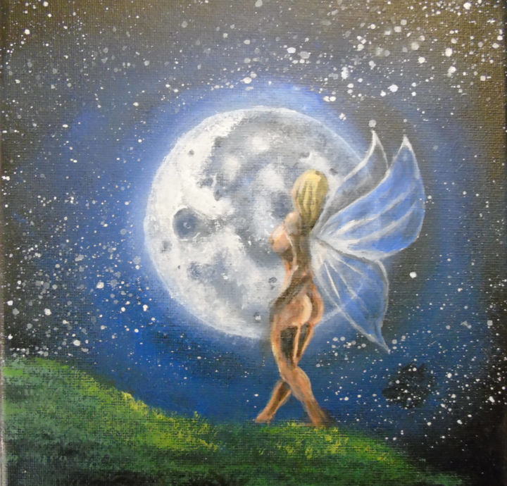 Fée au claire de lune 绘画, 7.9x7.9 in