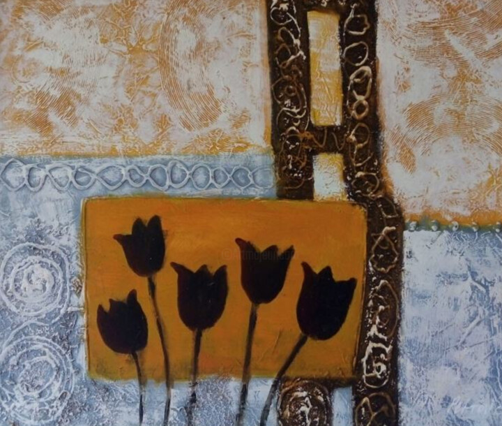 Abstract flowers oil painting on canvas 绘画, 22.8x26.8 in