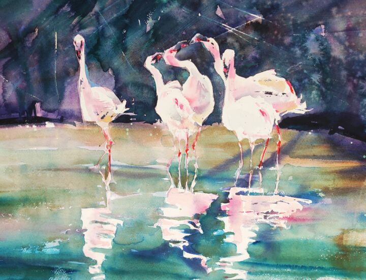 Flamingos II 绘画, 15x22 in