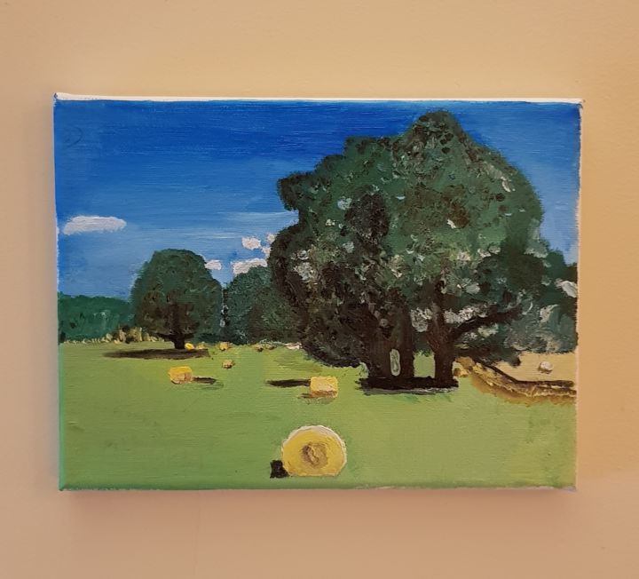 Drawing titled "Līgatnē" by Viacheslav Vakulenko, Original Artwork, Oil Mounted on Wood Stretcher frame