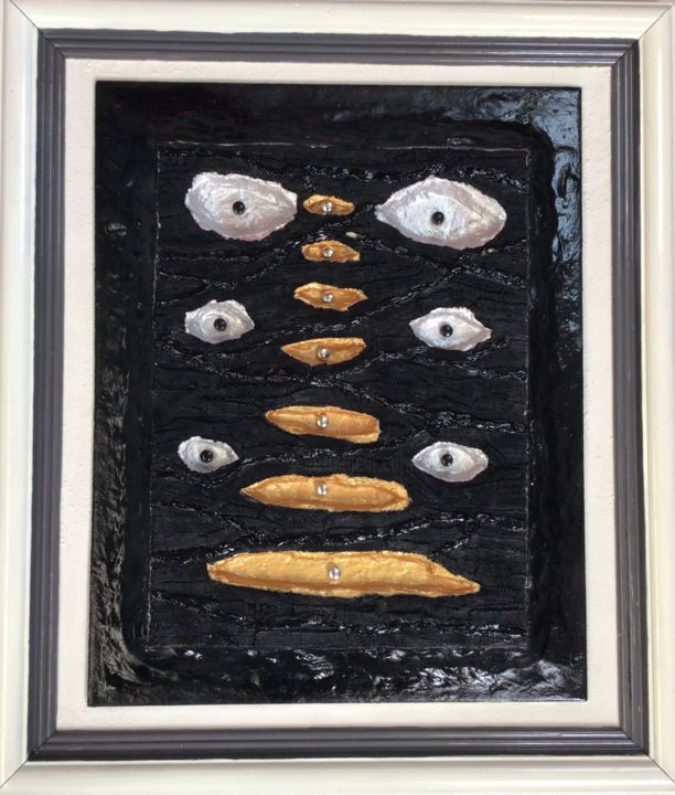 Sculptuur getiteld "Regards" door Jean-Pierre Duvaux, Origineel Kunstwerk, Mozaïek Gemonteerd op Houten paneel