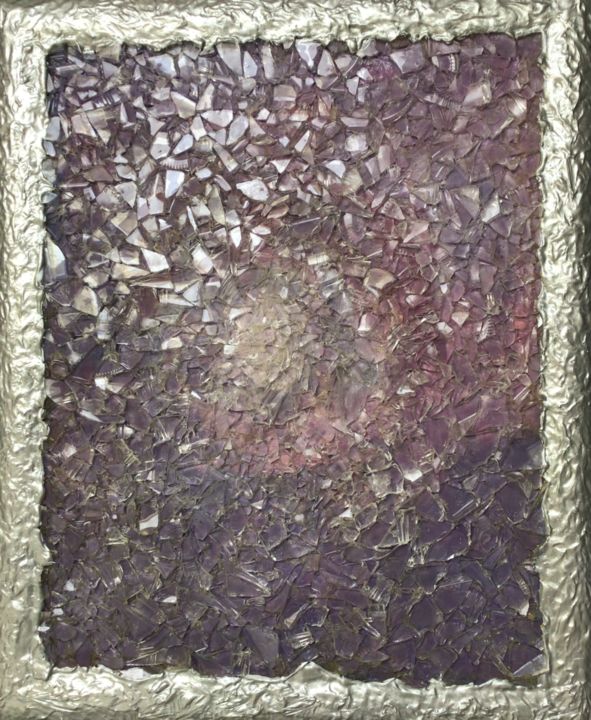 Sculptuur getiteld "Purple bursts" door Jean-Pierre Duvaux, Origineel Kunstwerk, Mozaïek Gemonteerd op Houten paneel