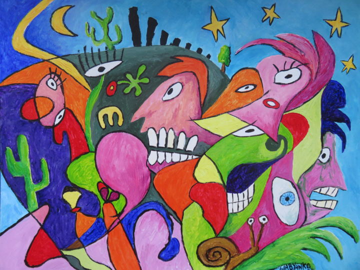 Peinture intitulée "Stay Home" par Wabyanko, Œuvre d'art originale, Acrylique
