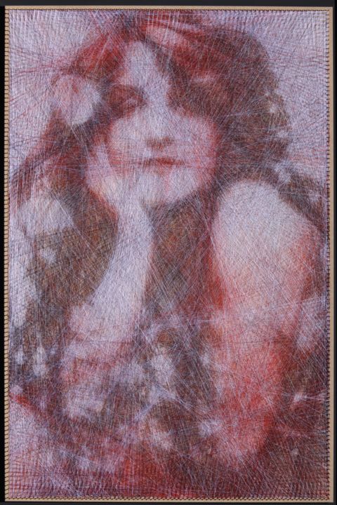 Schilderij getiteld "Primavera" door Ani & Andrew Abakumovs, Origineel Kunstwerk, String Art Gemonteerd op Houten paneel