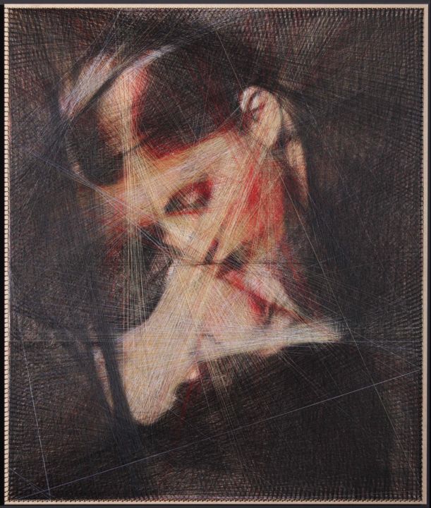 Schilderij getiteld "Kiss (Algorithmic A…" door Ani & Andrew Abakumovs, Origineel Kunstwerk, Draad