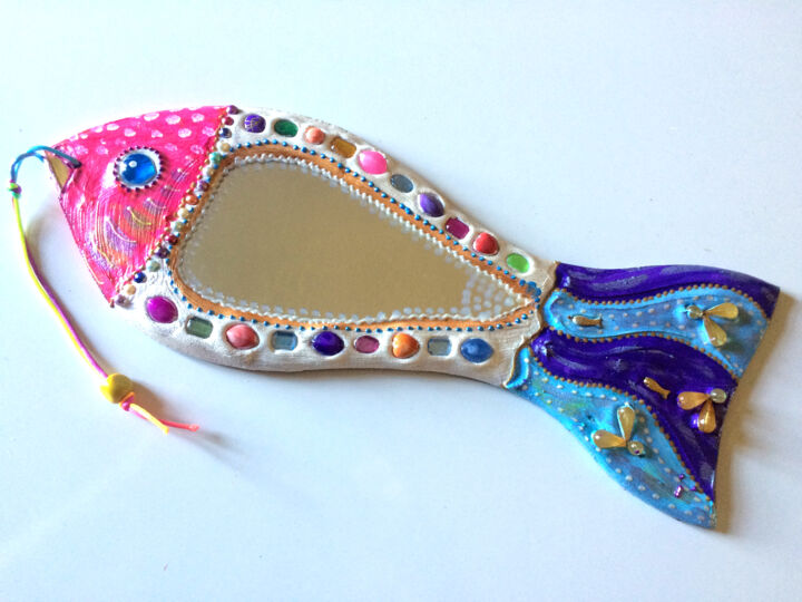 miroirs mosaïque peinture "poisson tête rose" 设计, 5.9x15.8 in