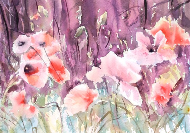 Poppy Field 绘画, 12x16 in