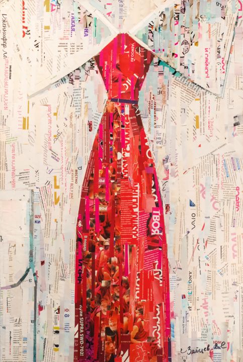 Collages getiteld "red tie" door Slava Zaitsev, Origineel Kunstwerk, Collages