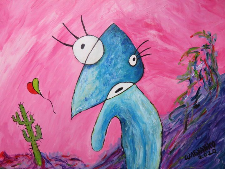 「Pink does not match」というタイトルの絵画 Wabyankoによって, オリジナルのアートワーク, アクリル
