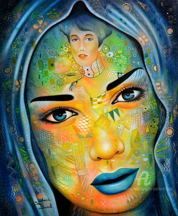 Peinture intitulée "Mystérieuse Adèle" par Jeannette Guichard-Bunel, Œuvre d'art originale, Huile Monté sur Châssis en bois
