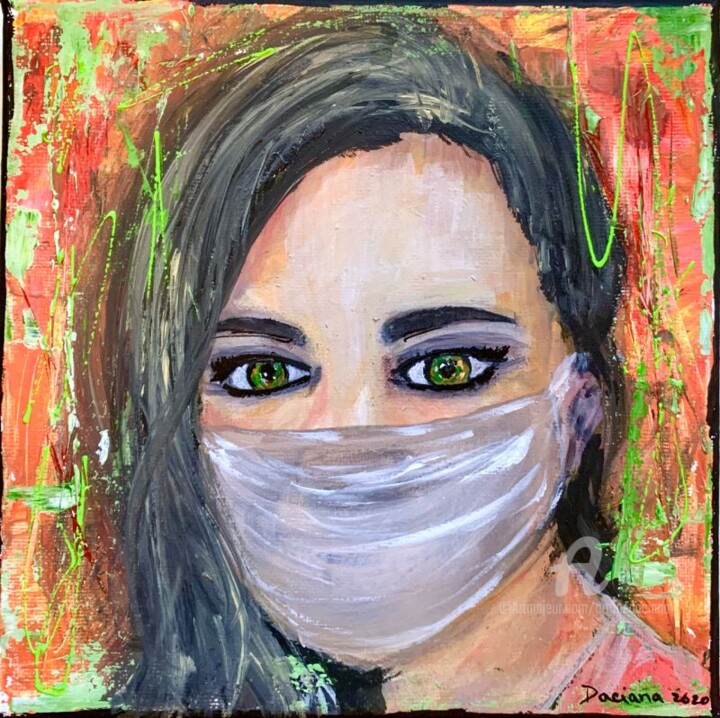 Pintura titulada "Self-Portrait weari…" por Daciana, Obra de arte original, Acrílico Montado en Bastidor de camilla de madera