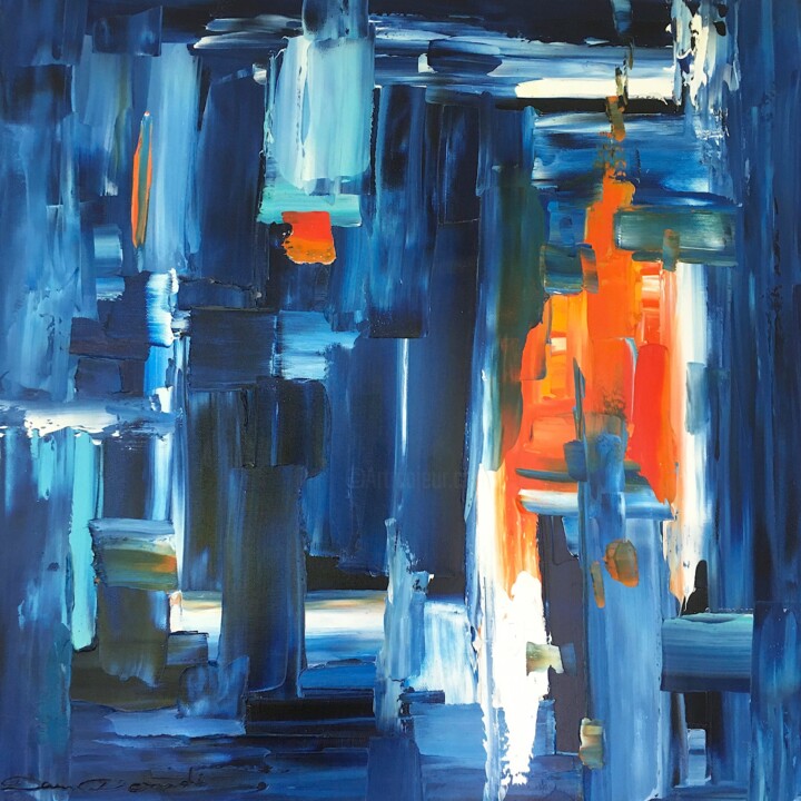 Painting titled "Hope in the darkness" by Dam Domido, Original Artwork, Oil Mounted on Wood Stretcher frame