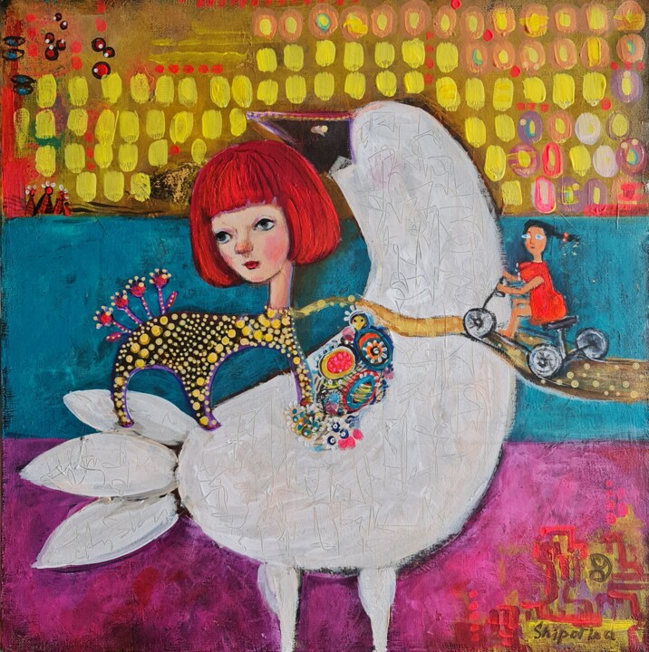Белая птица 绘画, 15.8x15.8 in