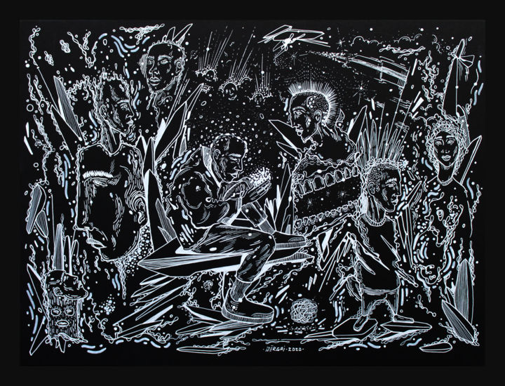 Drawing titled "White on Black seri…" by Sergei Dergaev, Original Artwork, Gel pen