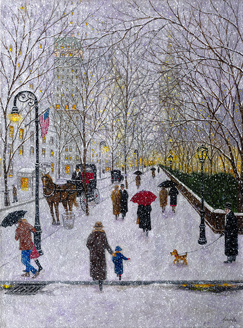 Εκτυπώσεις & Χαρακτικά με τίτλο "Winter on Fifth Ave…" από Patrick Antonelle, Αυθεντικά έργα τέχνης, Λάδι Τοποθετήθηκε στο Ξ…