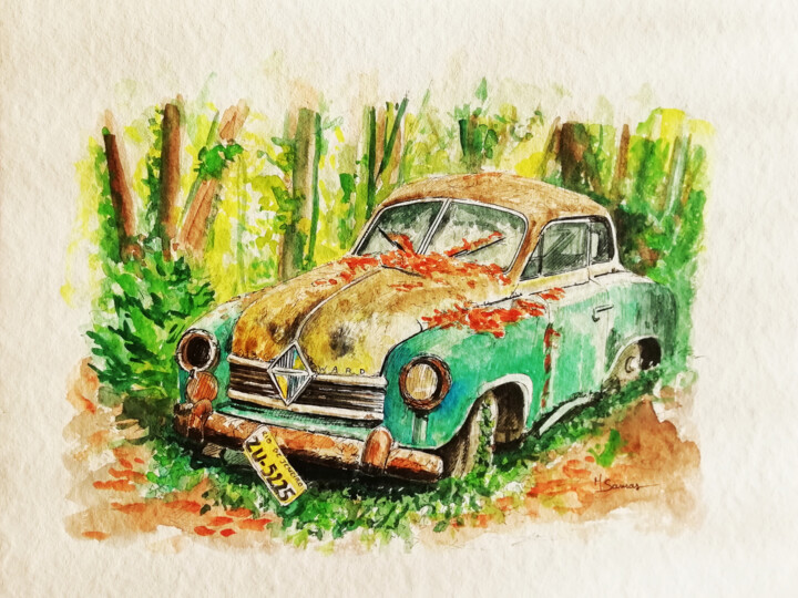 La voiture abandonnée 绘画, 11.8x15.8 in