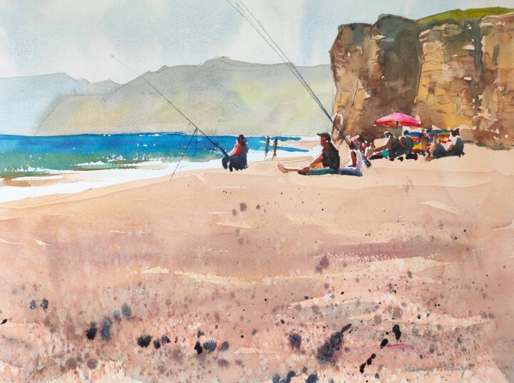 Peinture intitulée "Burton Bradstock Be…" par Ibolya Taligas, Œuvre d'art originale, Aquarelle