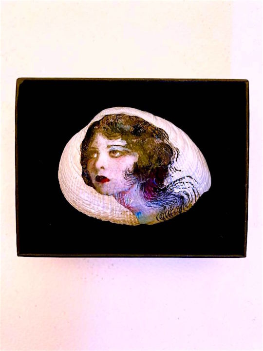 Disegno intitolato "The Lady on the She…" da Maria Cristina Cerminara, Opera d'arte originale, Acquarello Montato su Cartone