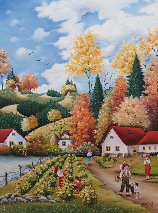 Peinture intitulée "L'automne dans le v…" par Mariana Mihut, Œuvre d'art originale, Huile