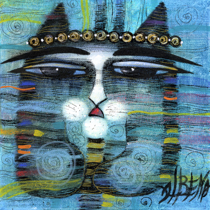 The cat 绘画, 7.9x7.9 in