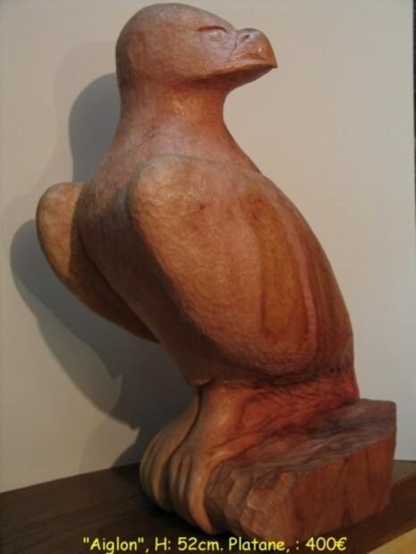 Sculpture titled "Aiglon" by Christian Boivin, Original Artwork, Wood