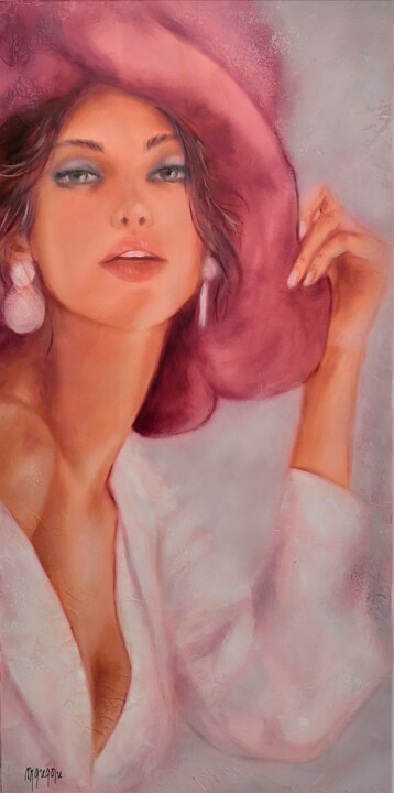 Élégante au chapeau rose