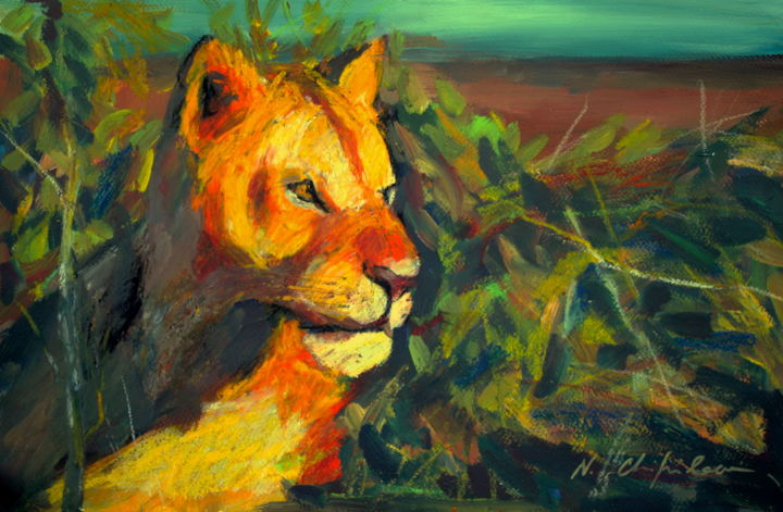 Peinture intitulée "Lionne" par Nathalia Chipilova, Œuvre d'art originale, Acrylique