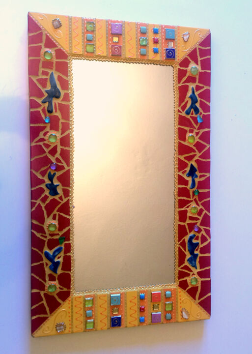 miroir mosaïque "algues et rayures" 63 x 38 cm 设计, 24.8x15 in