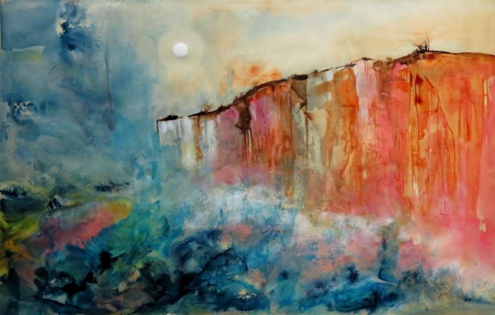 Peinture intitulée "Océanique - paysage…" par Clau Redier-Clément, Œuvre d'art originale, Encre