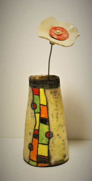Vase jaune raku nu et raku 设计, 6.7x3.5 in