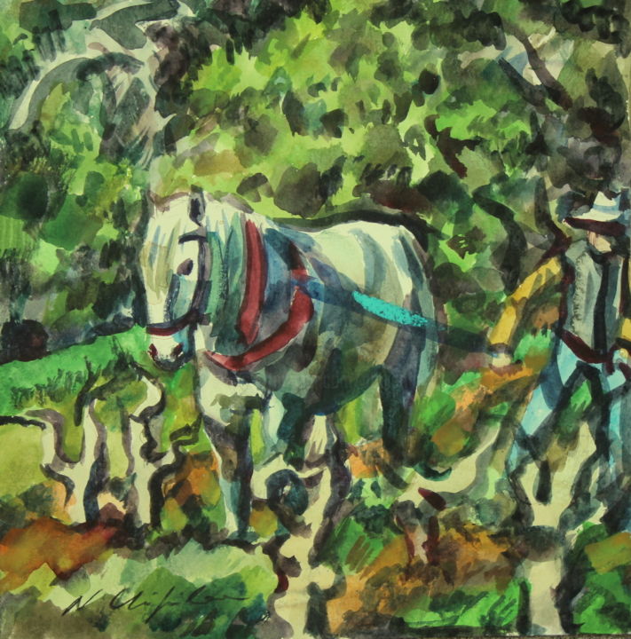 Peinture intitulée "Dans les vignes" par Nathalia Chipilova, Œuvre d'art originale, Aquarelle