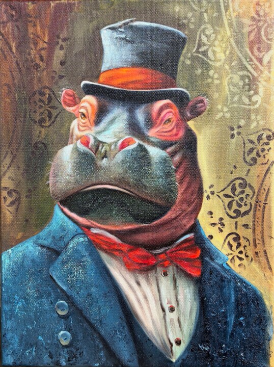 Mr. Hippo 绘画, 15.8x11.8 in