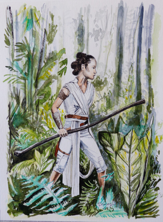 L'entraînement de Rey 绘画, 12.6x9.5 in