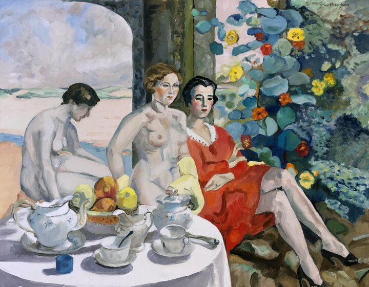 Peinture intitulée "Goûter synchronisti…" par Gilles Chambon, Œuvre d'art originale, Huile Monté sur Châssis en bois