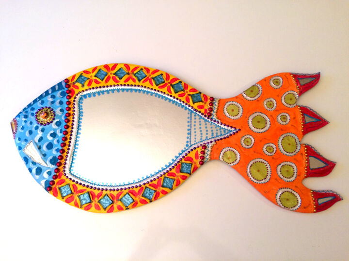 miroir mosaïque joyeuse "poisson confiné" 设计, 15x32.3 in