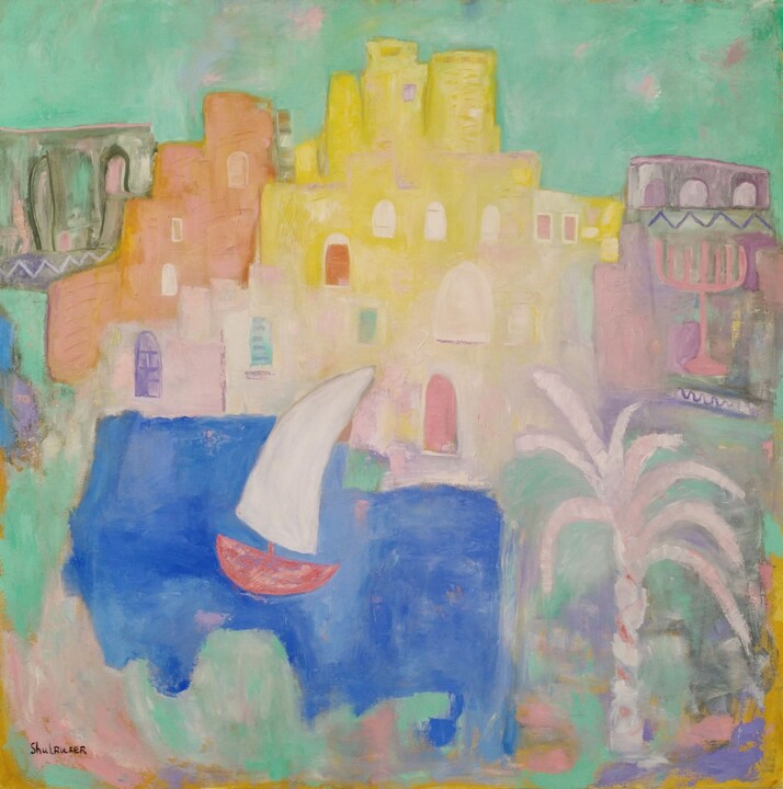 Painting titled "Urban composition" by Janna Shulrufer, Original Artwork, Oil